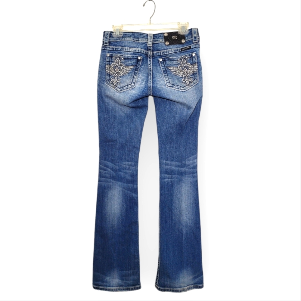MISS ME Embellished Fleur de Lis with Wings Bootcut Jeans Size 28 x 33